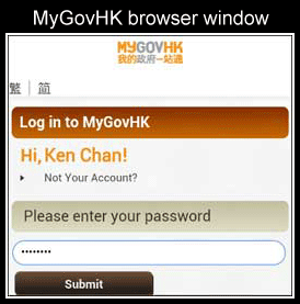 Sample screen of entering password